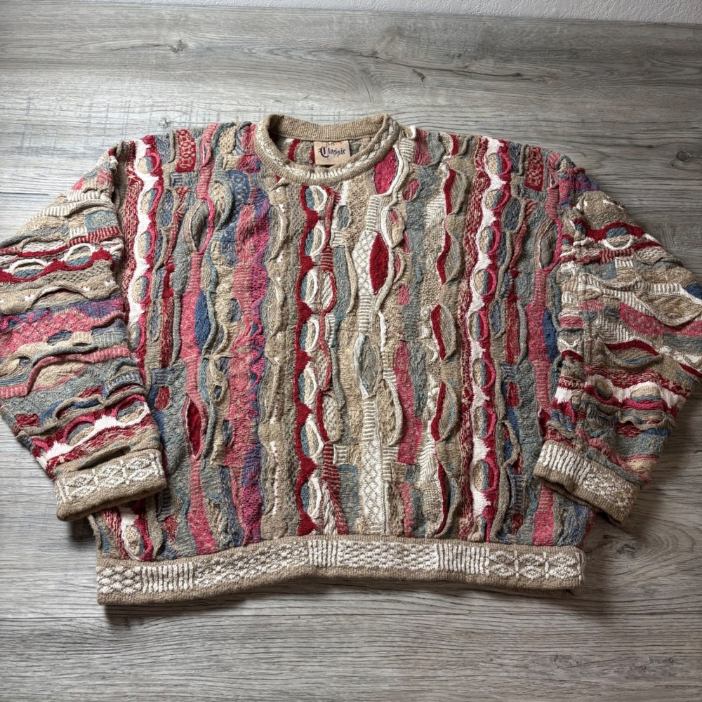 Coogi Classic Sweater Mens XL Multi-Color 3D Knit Linen Cotton Vintage Australia